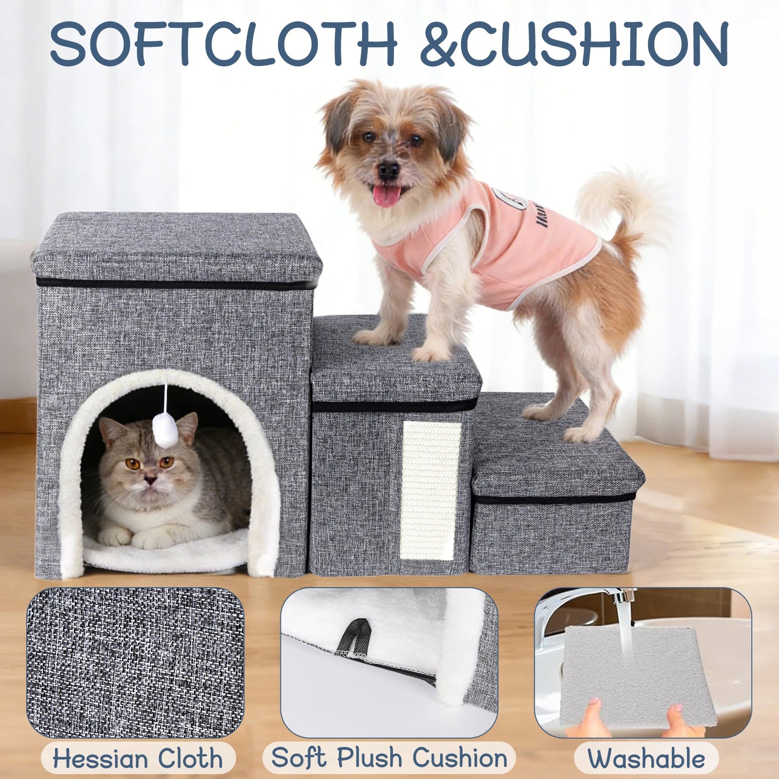 Pet stairs non-slip fabric steps detail