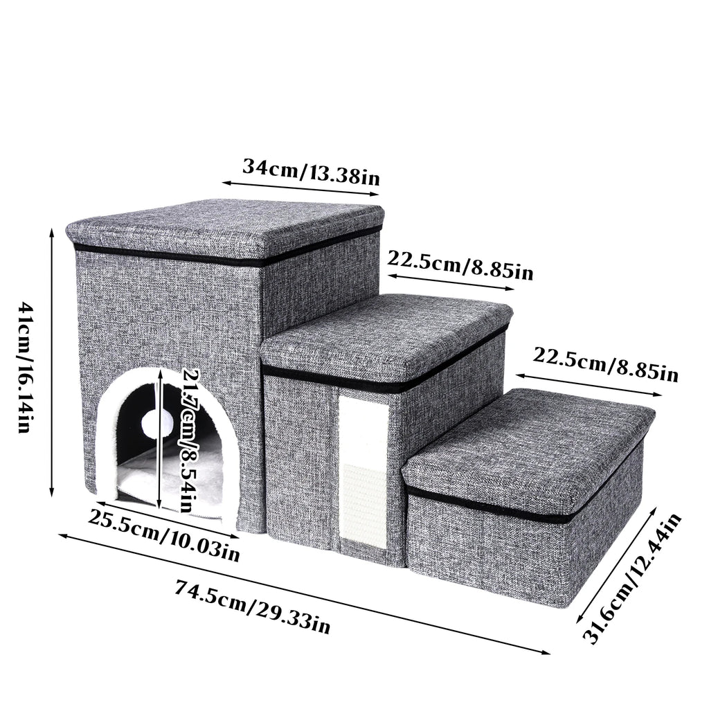 Pet stairs in bedroom next to bed