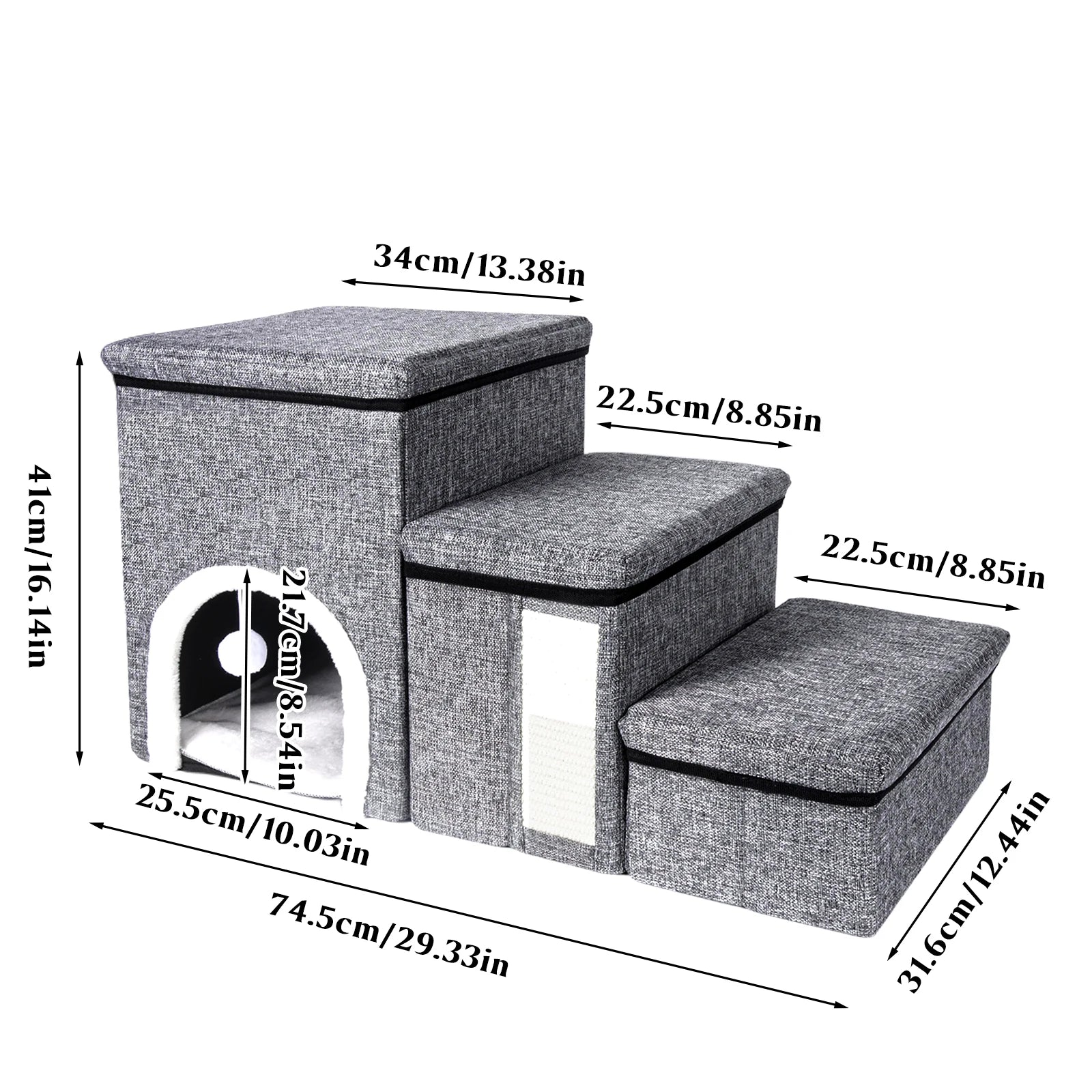 Pet stairs in bedroom next to bed